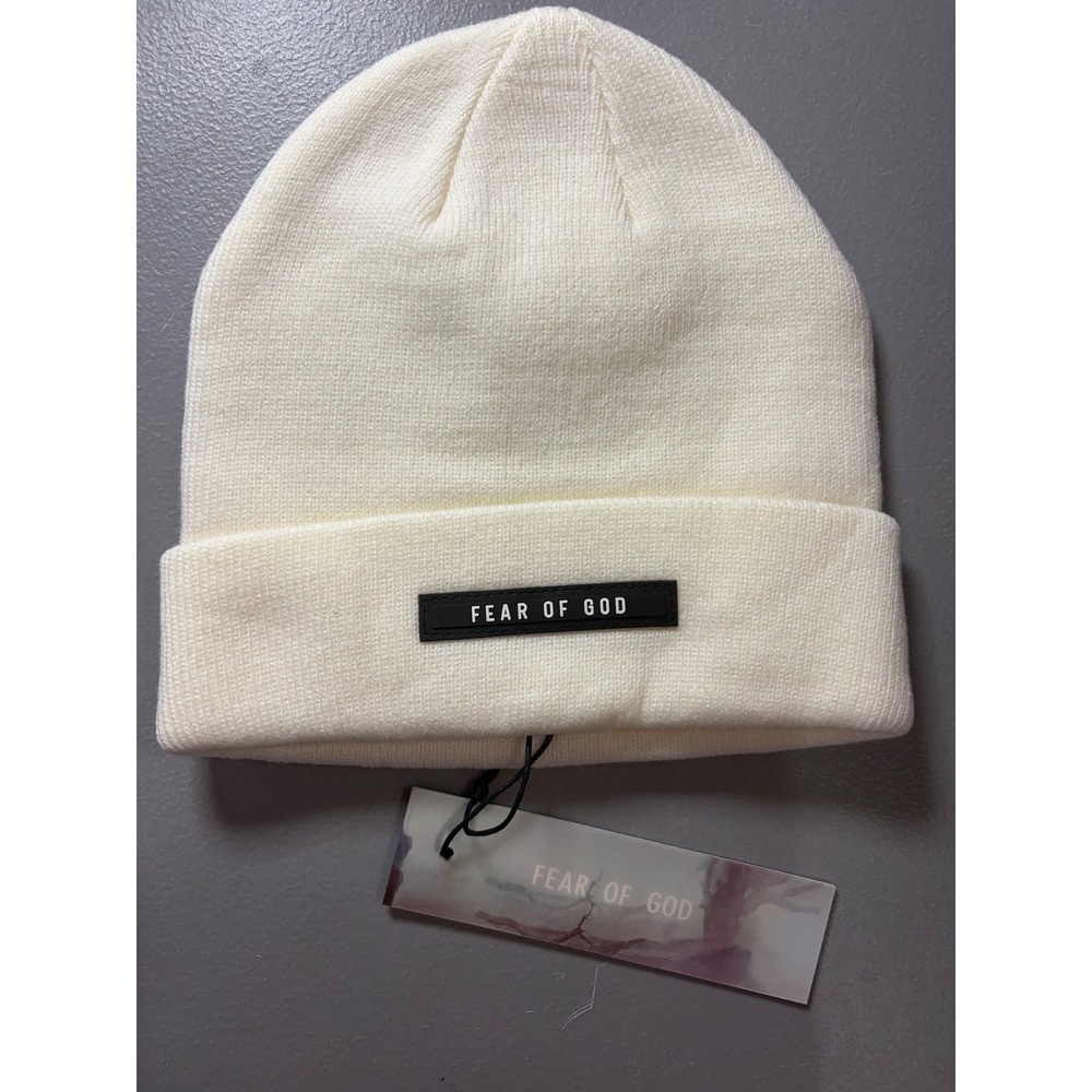 Fear of God Beanie Sixth Collection Unisex OS Cream White Logo Patch Knit Hat